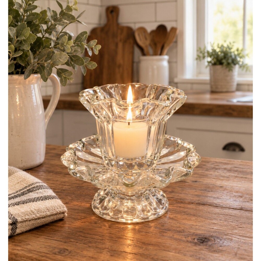 PartyLite 2 Pc Glass Candle Holder Set Pillar Taper Votive Tealight